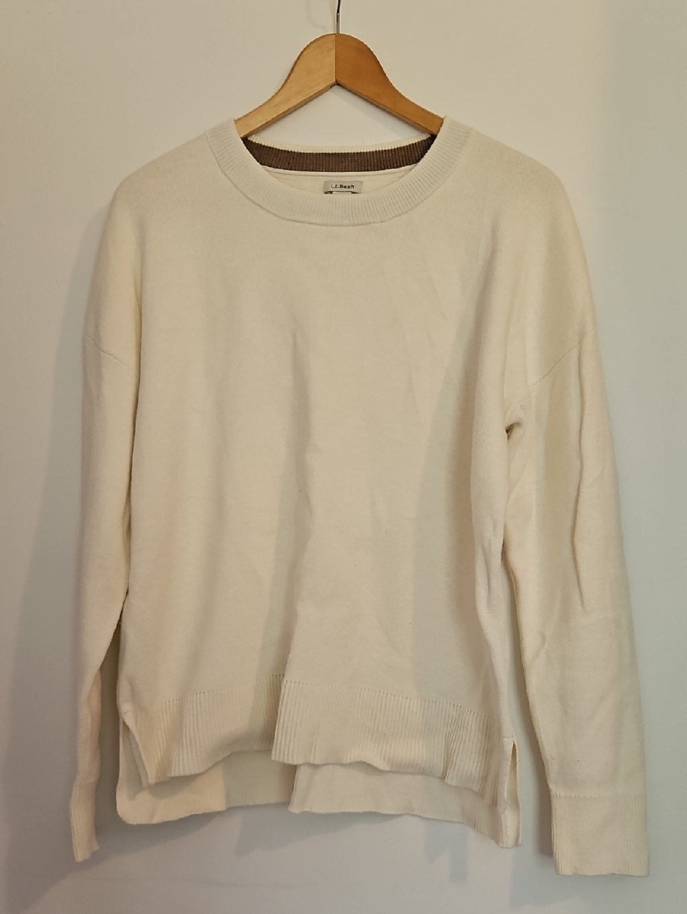 L.L. Bean Women's White Cotton Cashmere Blend Crewneck Sweater